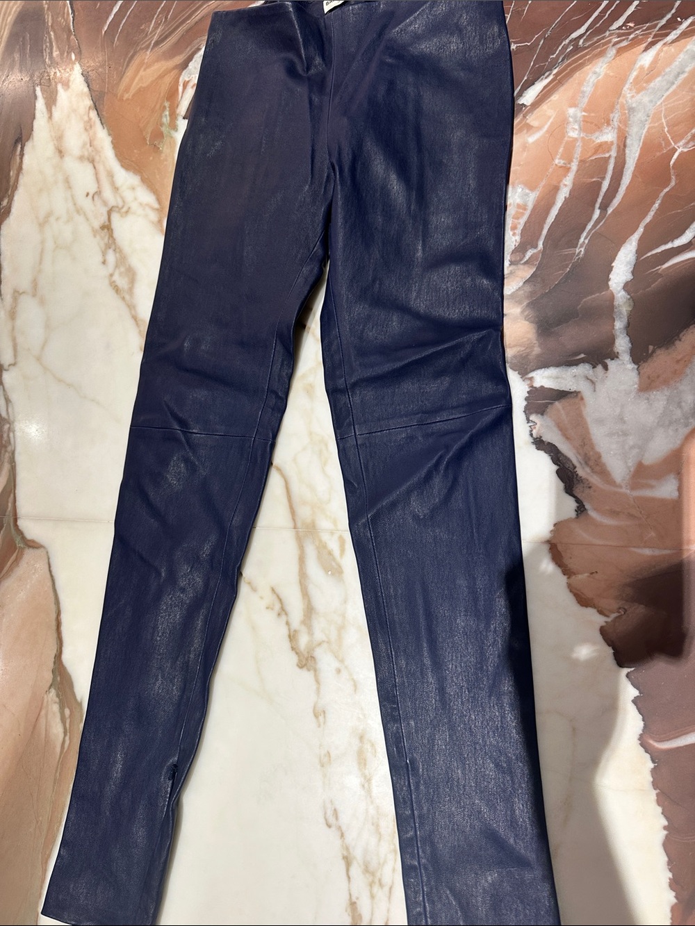 Balenciaga Navy Genuine Leather Skinny Leggings